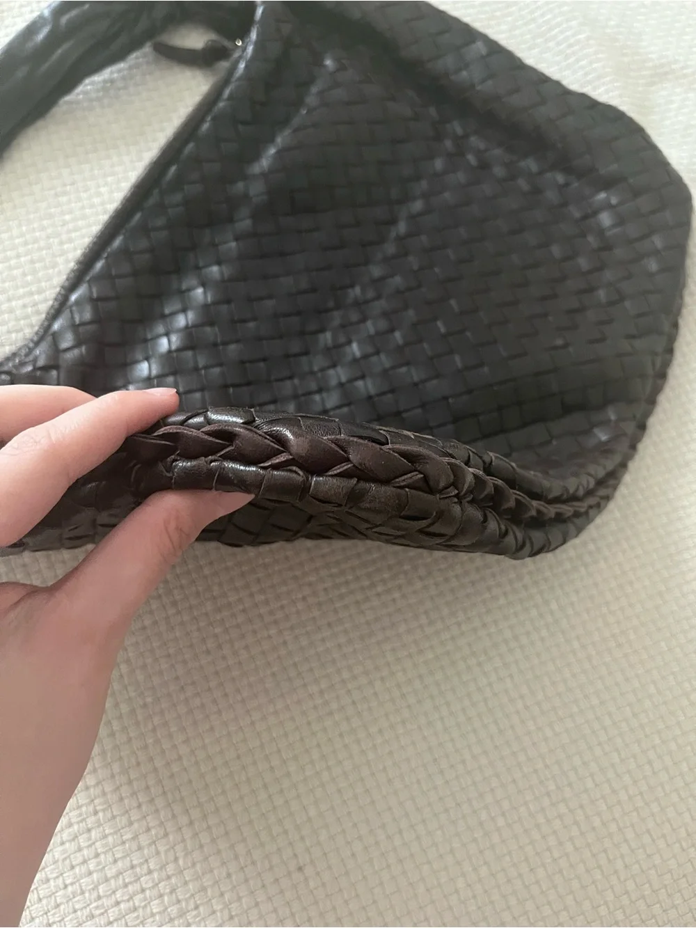 Bottega Veneta Woven Leather Hobo Bag in Dark Brown
